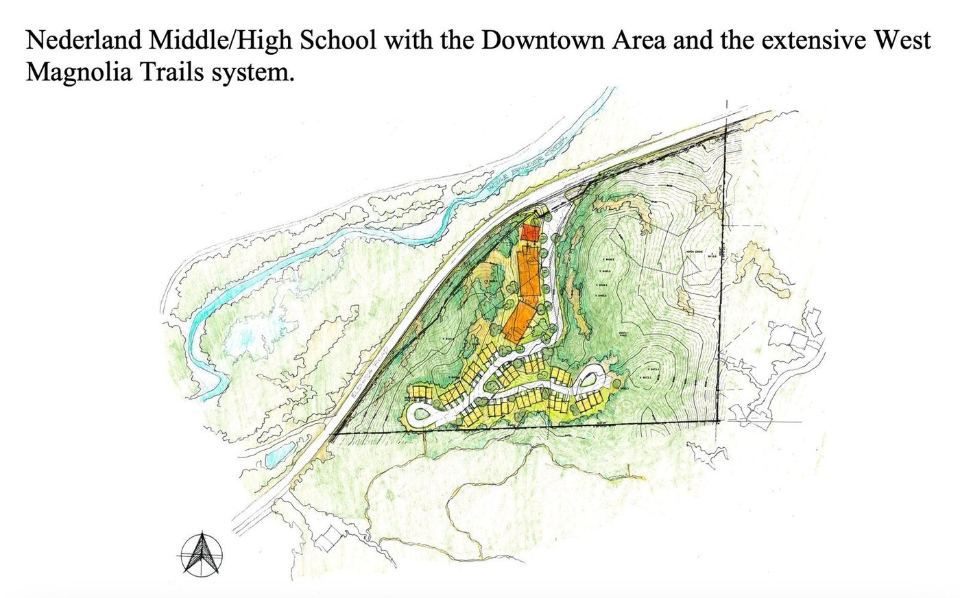 Wolff Lyon schematic site plan of Bobcat Ridge — development envelope, conservation forest, and trail corridor along Eldora Road